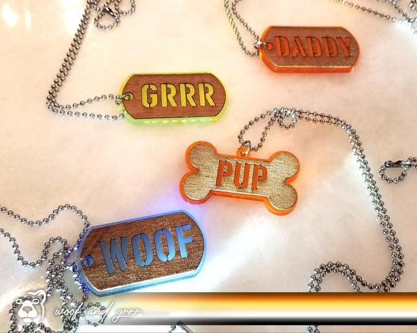 ID Tag / dog tag ball chain necklace for the bear community, woof, daddy, bear, pup